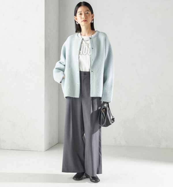 SHIPS for women「フォックス ブレンド ノーカラー ニット コート」|ノーカラーコート|