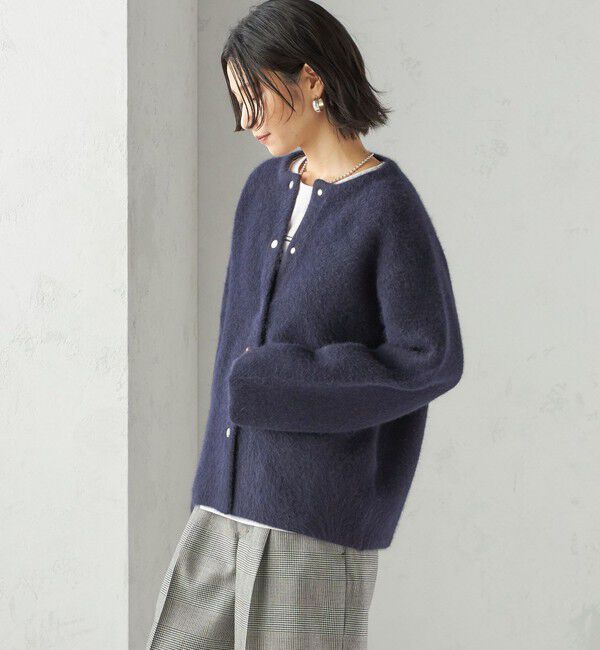 SHIPS for women「フォックス ブレンド ノーカラー ニット コート」|ノーカラーコート|