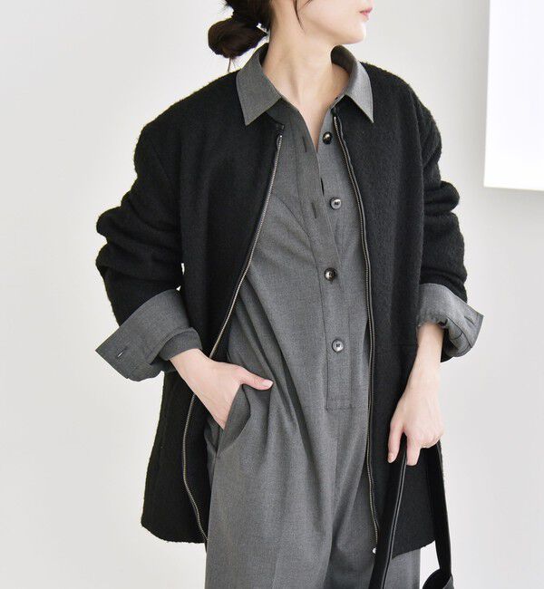 quaranciel「quaranciel: ノーカラー パイピング ジップ コート」|ノーカラーコート|