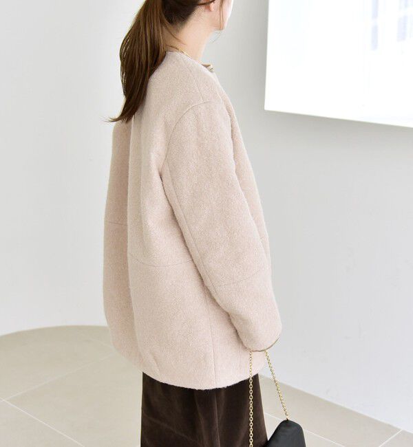 quaranciel「quaranciel: ノーカラー パイピング ジップ コート」|ノーカラーコート|