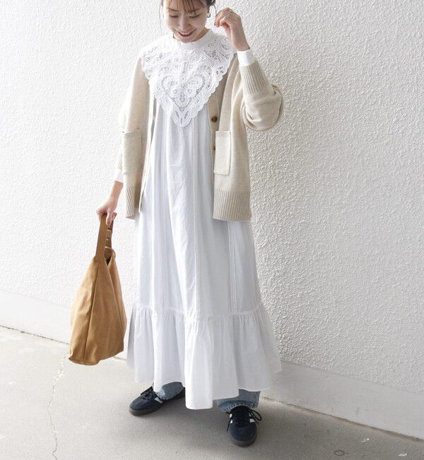 SHIPS any「bon_meur:〈洗濯機可能〉レース ビッグカラー ギャザー パフ シャツワンピース」|ワンピース|