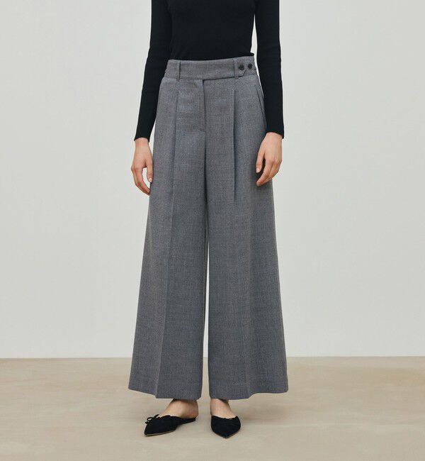 DES PRES「ウールジョーゼット タックワイドパンツ」|スラックス|