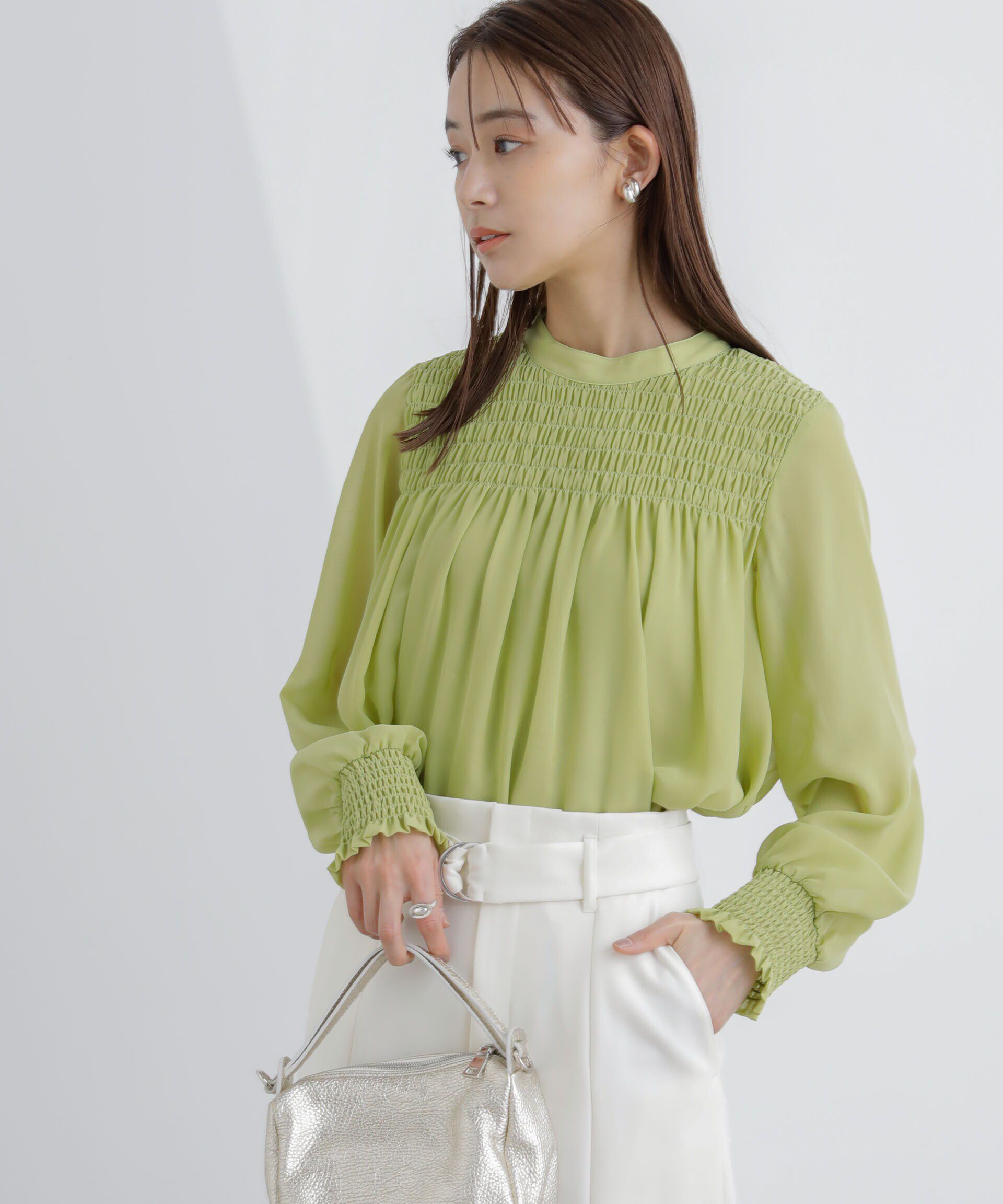 nano･universe「フロントシャーリングブラウス」|シャツ・ブラウス|