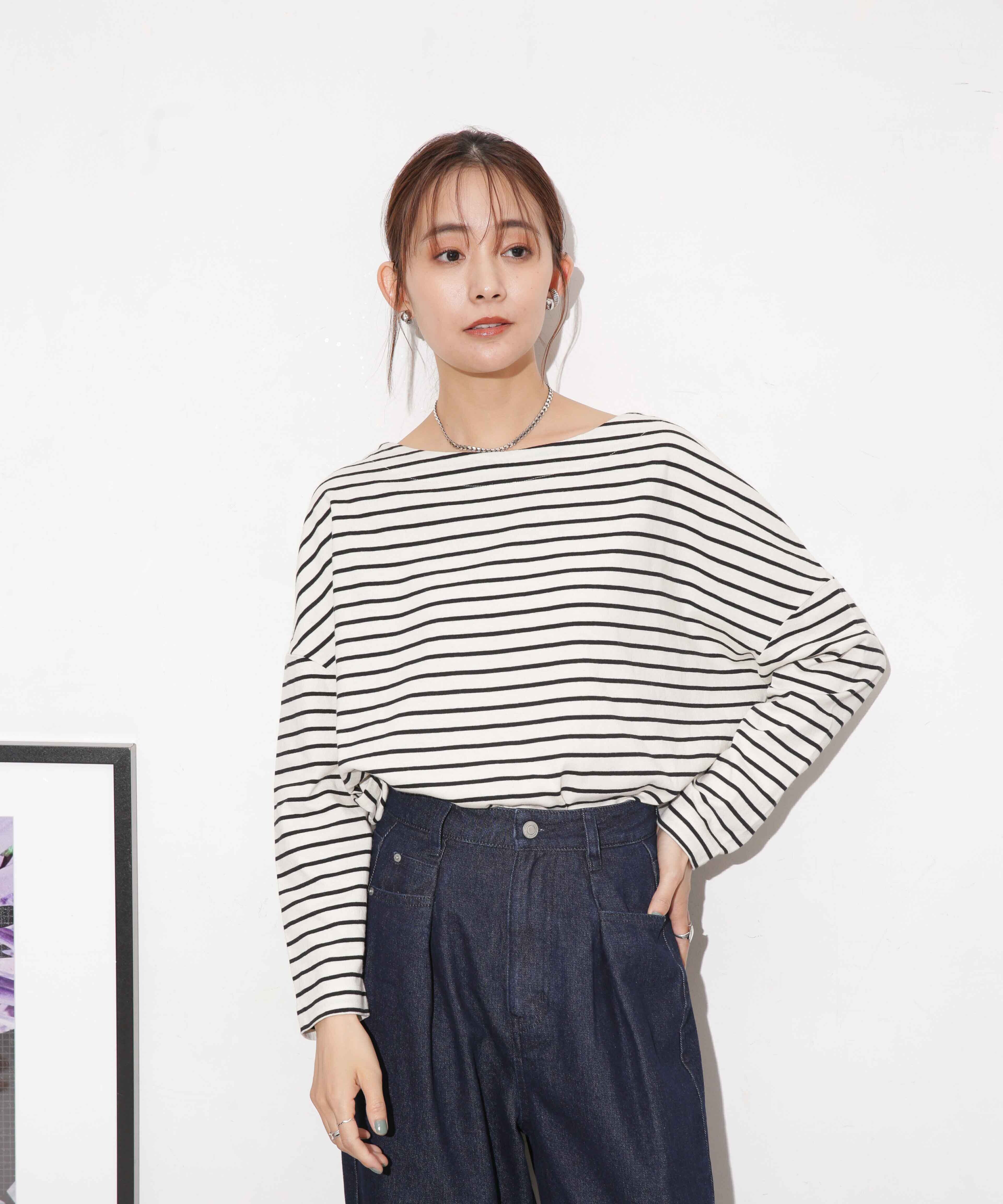 nano･universe「WEB限定/ボーダーワイドドロップトップス」|Tシャツ・カットソー|