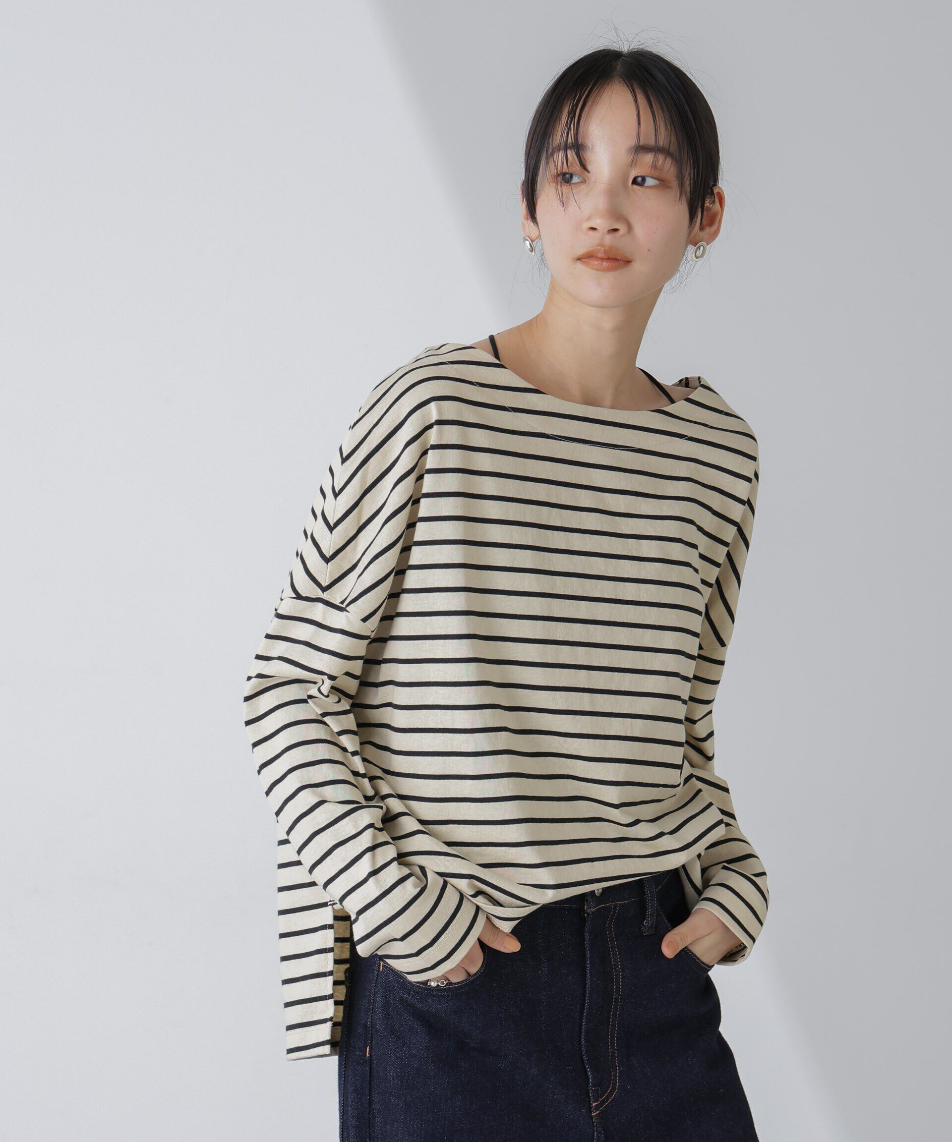 nano･universe「WEB限定/ボーダーワイドドロップトップス」|Tシャツ・カットソー|