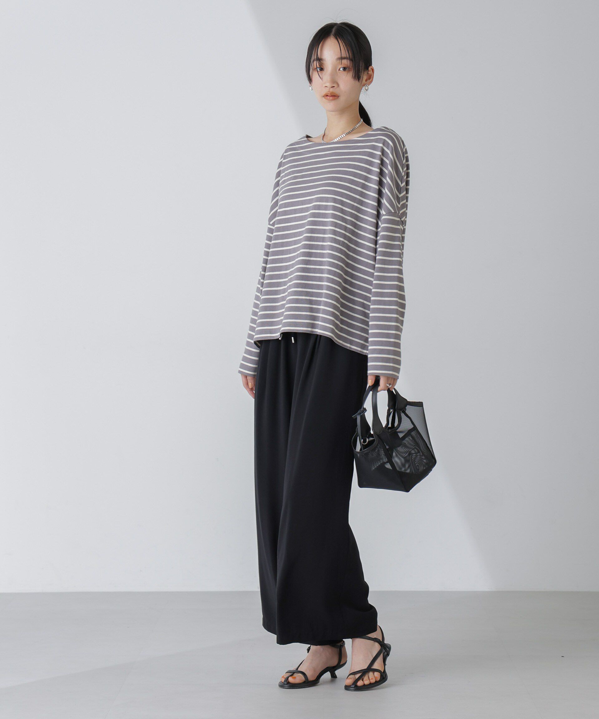 nano･universe「WEB限定/ボーダーワイドドロップトップス」|Tシャツ・カットソー|