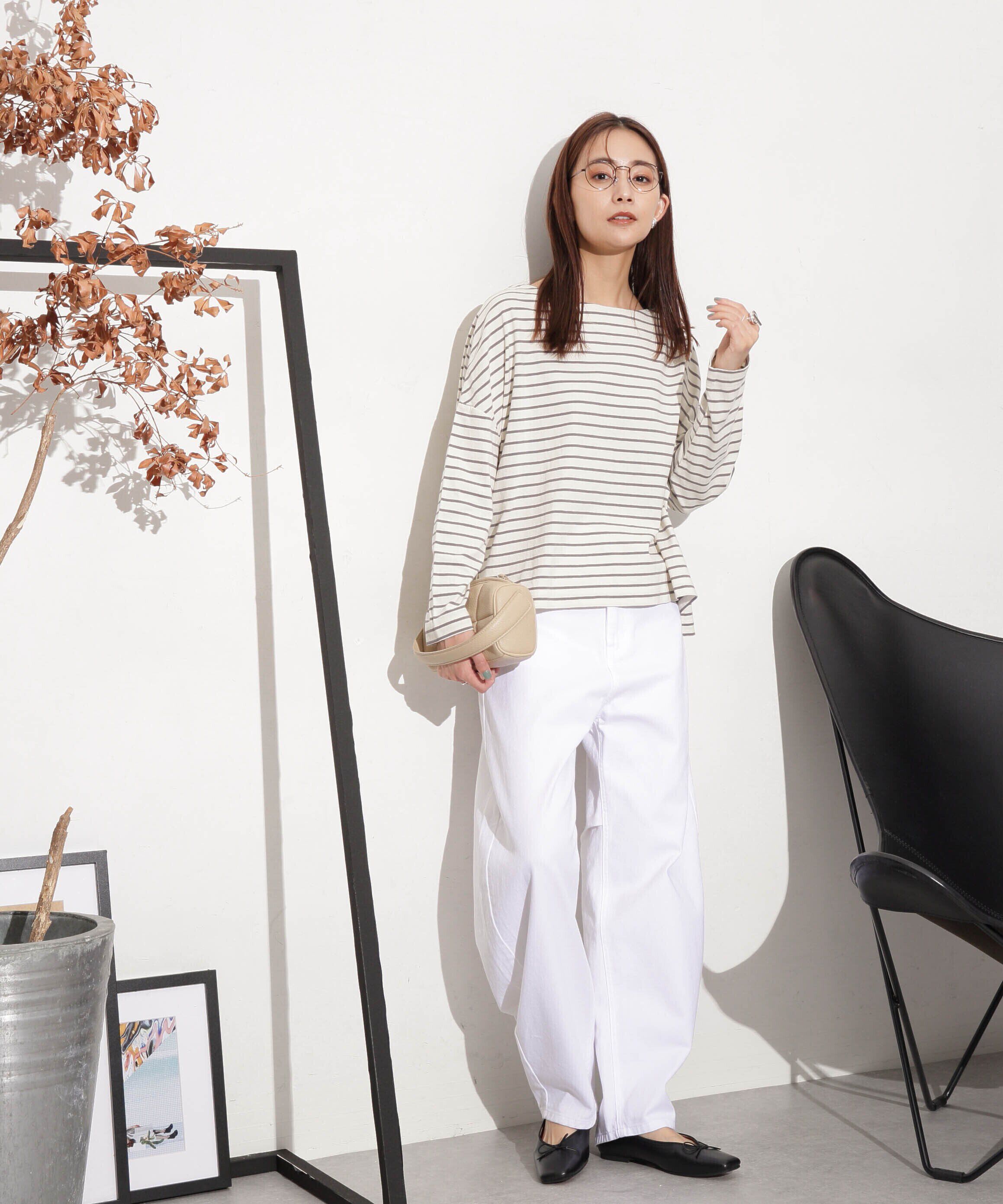 nano･universe「WEB限定/ボーダーワイドドロップトップス」|Tシャツ・カットソー|