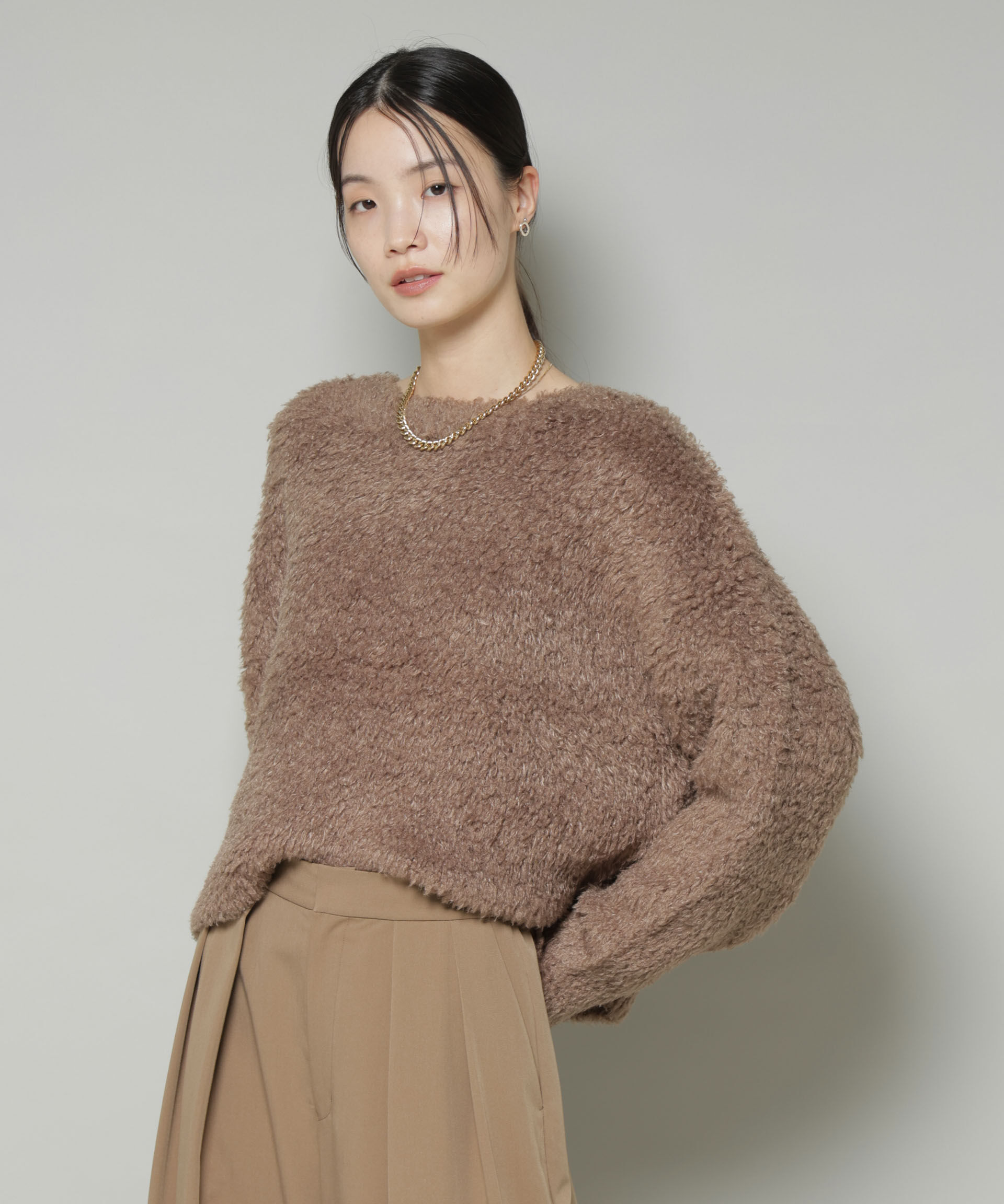 nano･universe「クロップドワイド起毛加工ニットトップス」|ニット・セーター|モカ3