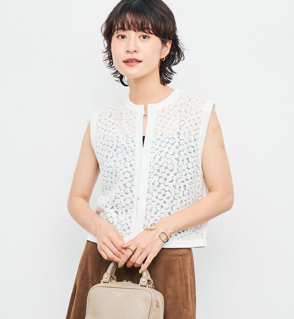 NOLLEY'S「《手洗い可能》フラワー刺繍生地ベスト」|ベスト・ジレ|オフホワイト