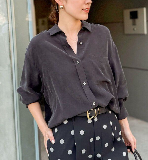 NOLLEY'S「《セットアップ対応》ウォッシャブルシルキーキュプラドレープシャツ」|シャツ・ブラウス|チャコールグレー