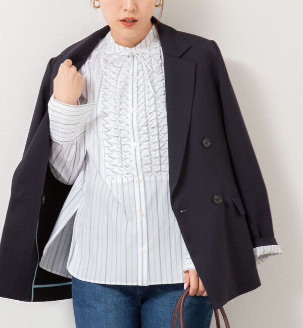 NOLLEY'S「【MARILYN MOON/マリリーンムーン】タックフリルストライプブラウス」|シャツ・ブラウス|