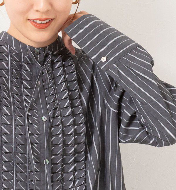 NOLLEY'S「【MARILYN MOON/マリリーンムーン】タックフリルストライプブラウス」|シャツ・ブラウス|
