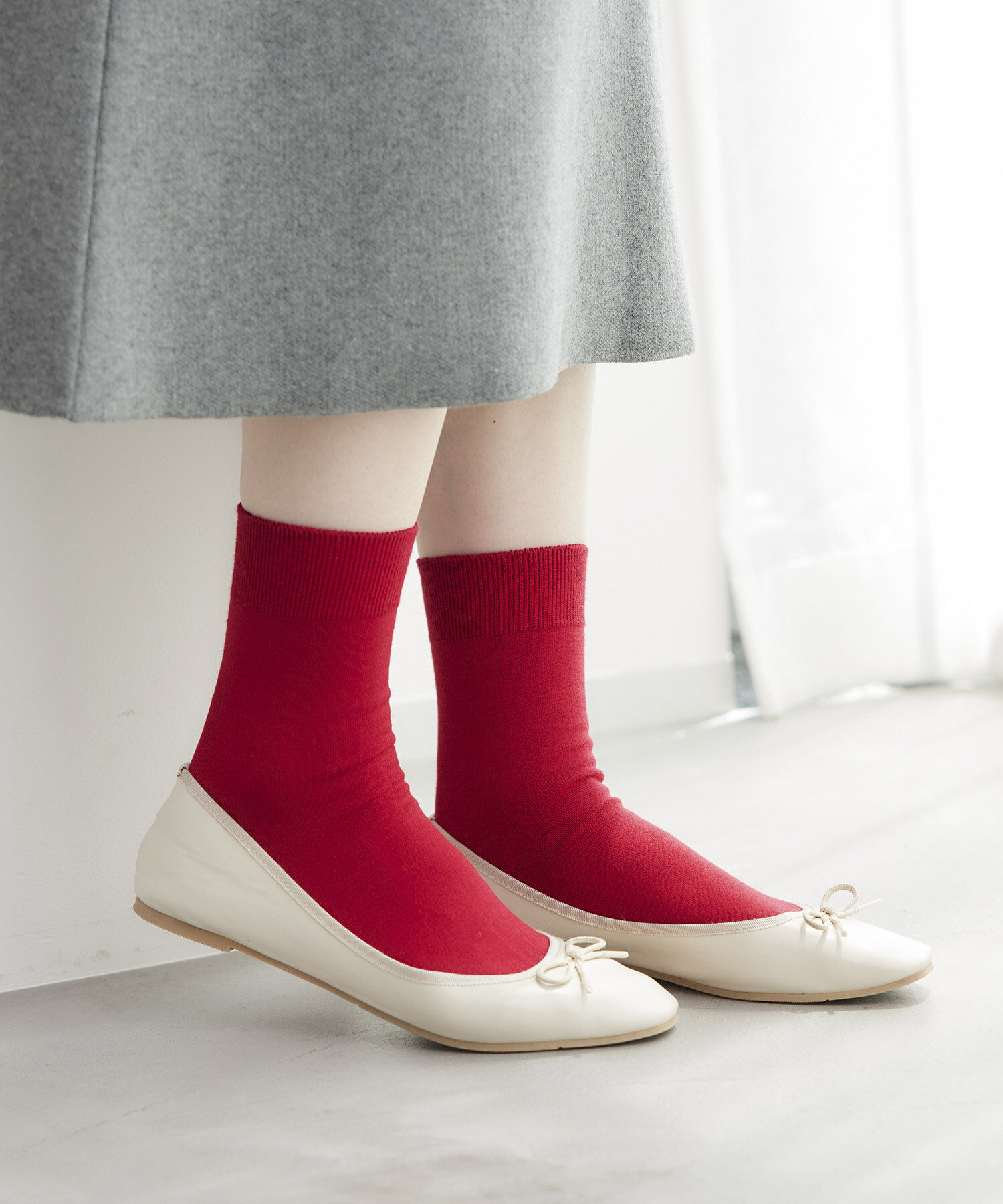 ROPE PICNIC PASSAGE「【一部店舗限定】レーヨンシルケットクルーソックス」|ソックス|レッド(60)