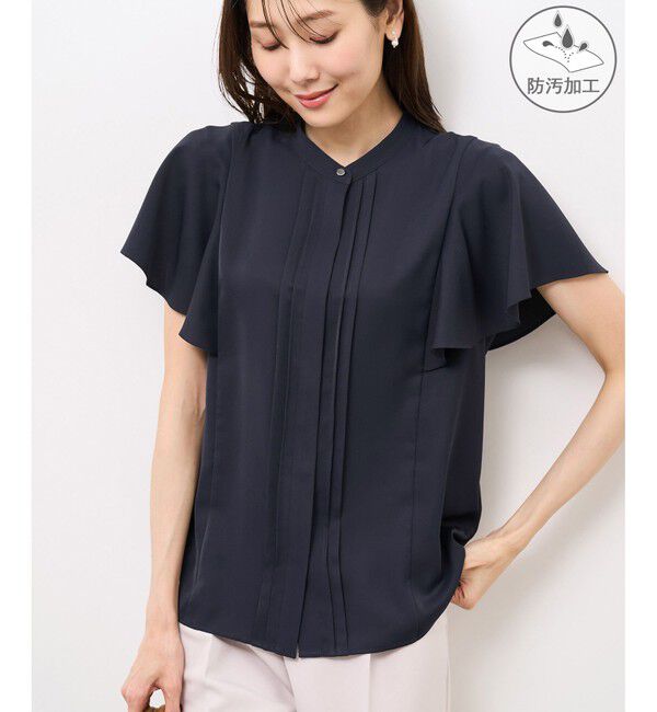 Rope&rsquo;Picnic「【防汚加工】ピンタックフレアスリーブブラウス/通勤対応」|シャツ・ブラウス|ネイビー(40)