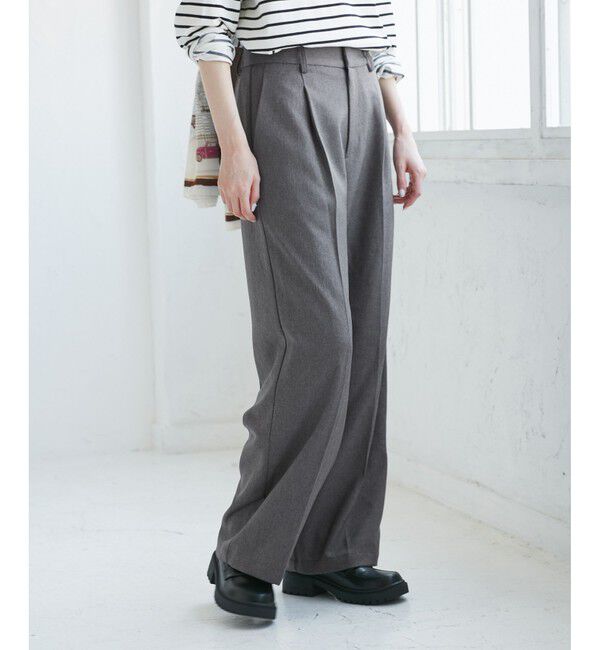 Rope&rsquo;Picnic「【WEB限定・丈長め】レディハンサムシリーズ ウールライクウエストタックセミワイドパンツ」|スラックス|