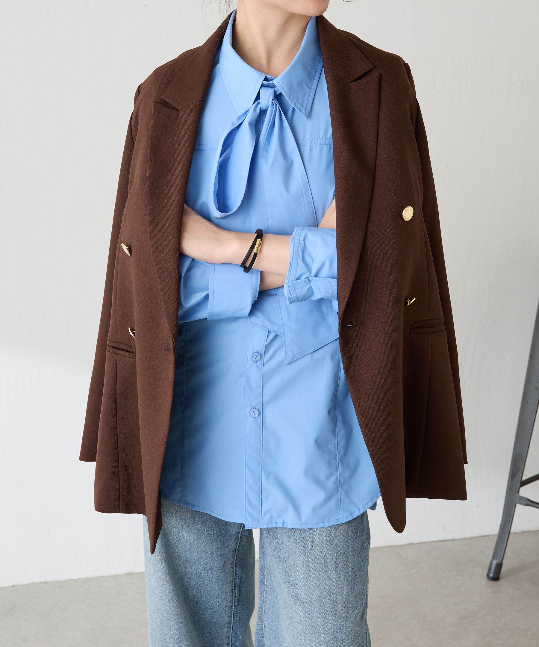  「ボウタイデニムシャツ」|シャツ・ブラウス|サックスブルー