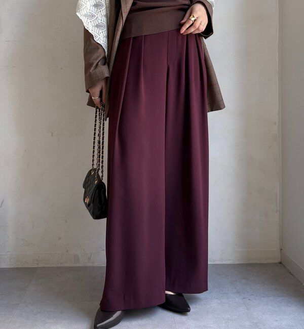  「【累計販売数3万枚突破/23色4サイズ展開！】タックワイドパンツ」|チノ|ボルドー