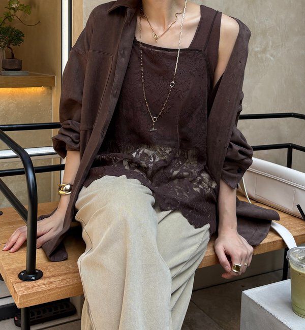  「【新色追加】スカラレースキャミ」|シャツ・ブラウス|ブラウン