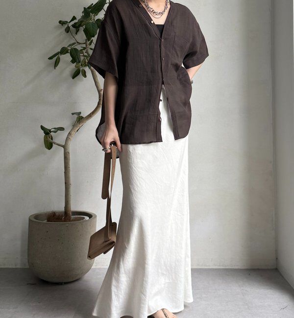  「リヨセルリネン半袖VVシャツ」|シャツ・ブラウス|