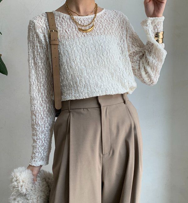  「リンクルフラワーシャーリングプルオーバー」|Tシャツ・カットソー|