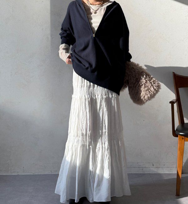  「レース切替ワッシャースカート」|スカート|