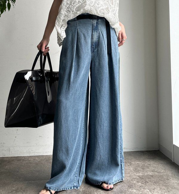  「ベルト付リヨセルデニムパンツ」|デニム|