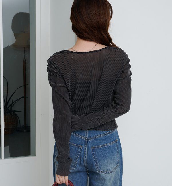  「【2サイズ展開】ストライプベロアフロッキー2wayカーディガン」|Tシャツ・カットソー|