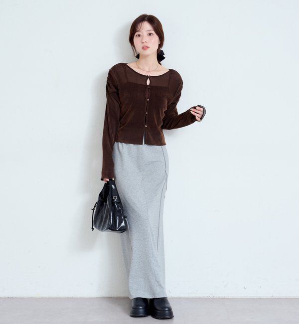  「【2サイズ展開】ストライプベロアフロッキー2wayカーディガン」|Tシャツ・カットソー|