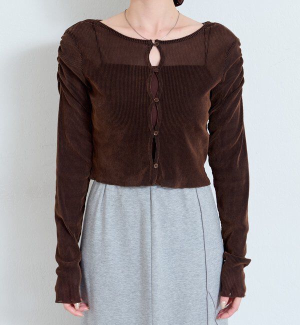  「【2サイズ展開】ストライプベロアフロッキー2wayカーディガン」|Tシャツ・カットソー|