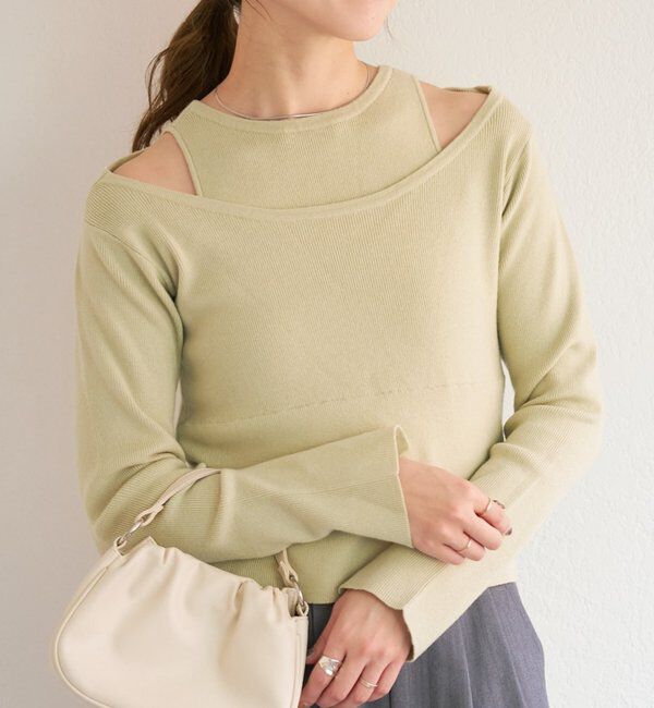  「【4色展開】B タンク付きオフショルニット」|その他|グリーン
