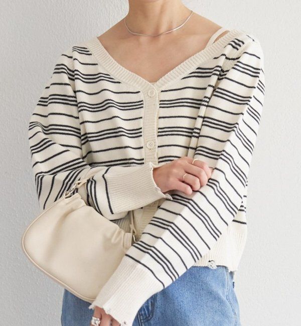  「B ボーダーダメージカーディガン」|その他|アイボリー