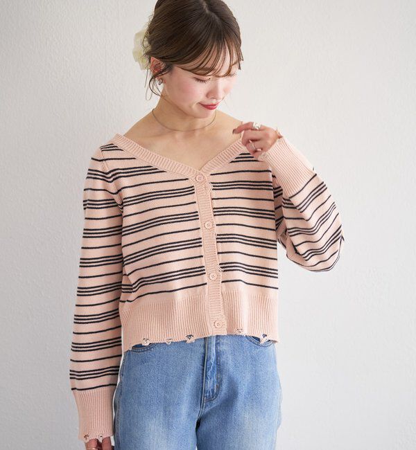  「B ボーダーダメージカーディガン」|その他|