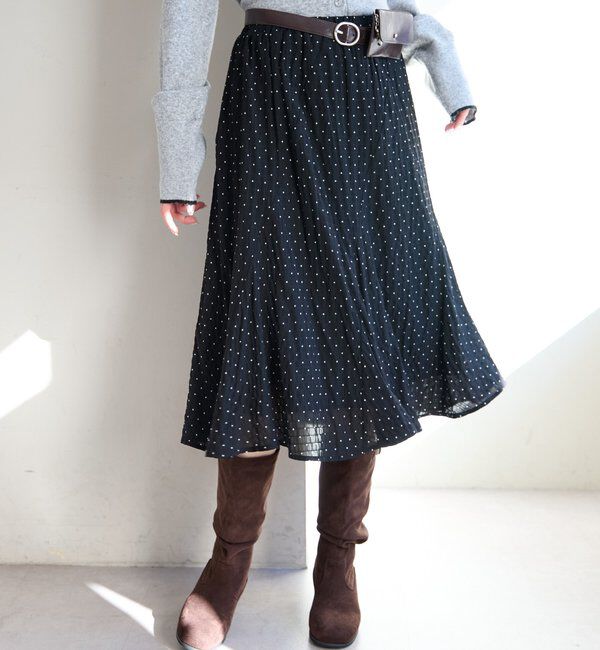  「ドットシアーミドルスカート」|スカート|ブラック