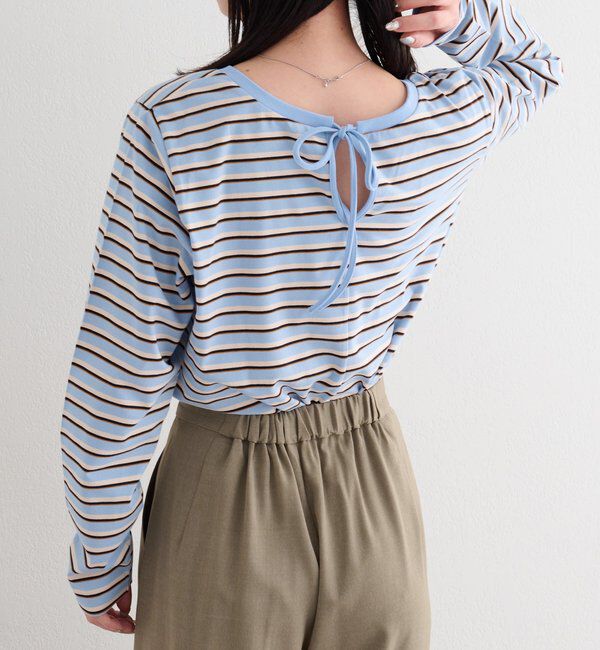  「【前後2WAY】B ボーダーバックリボンロンTEE」|その他|サックスブルー