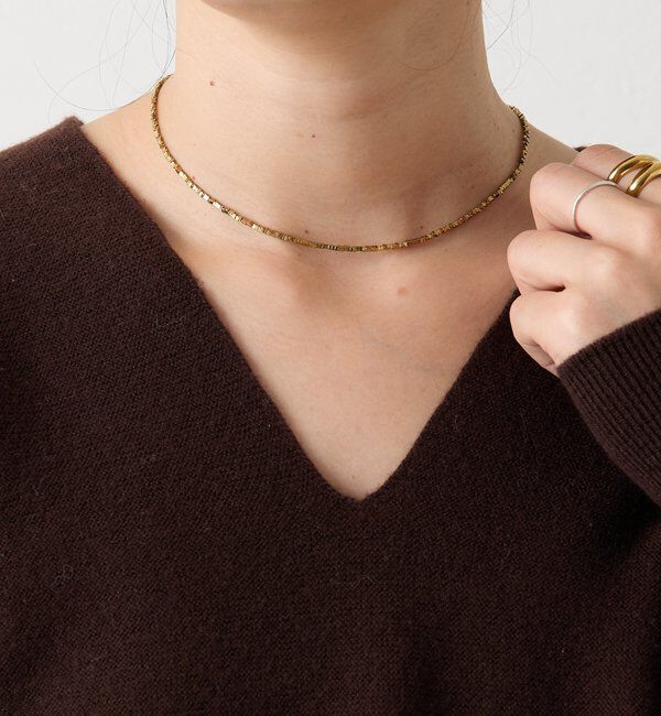  「【首元にアクセント】ヘマタイトショートネックレス3」|ブローチ・コサージュ|ゴールド