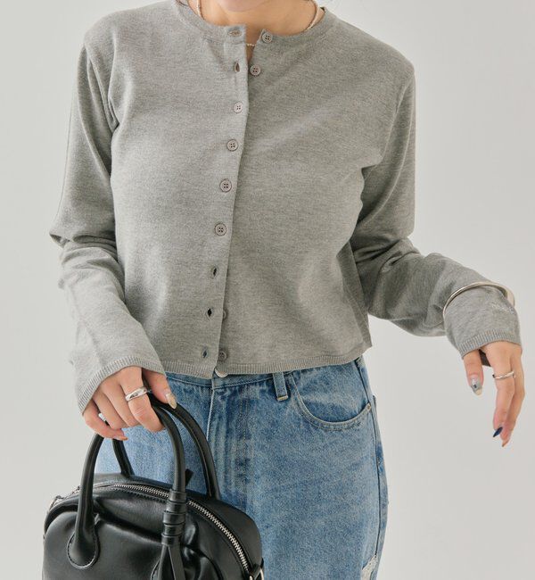  「チビボタン長袖カーディガン」|カーディガン|グレー