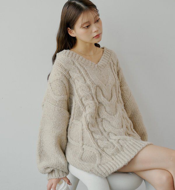  「ケーブルVルーズニットワンピース」|ワンピース|