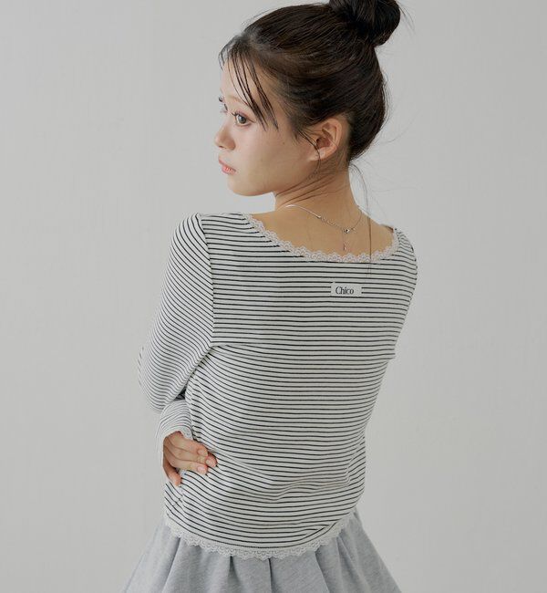  「前後2wayレースギャザーロンT」|Tシャツ・カットソー|