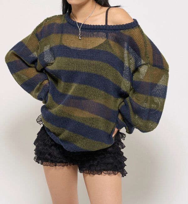  「ワイドボーダーメッシュニット」|ニット・セーター|