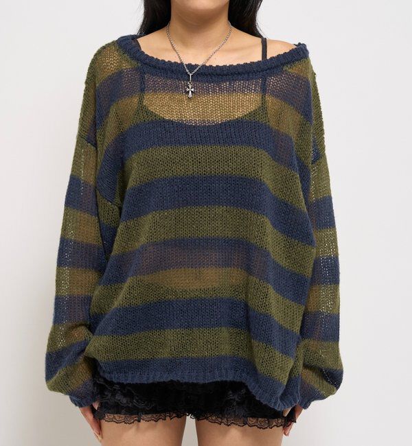  「ワイドボーダーメッシュニット」|ニット・セーター|