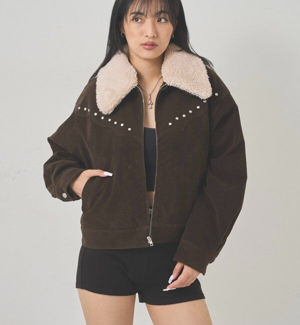  「ボアカラースタッズスウェードブルゾン」|ブルゾン・スタジャン|