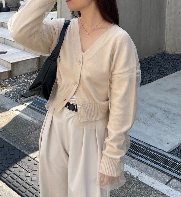  「【1枚で着映え】チュールレイヤードカーディガン」|カーディガン|