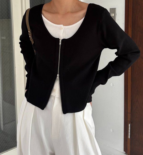  「【WEB限定】Wジップレイヤードニット」|カーディガン|ブラック