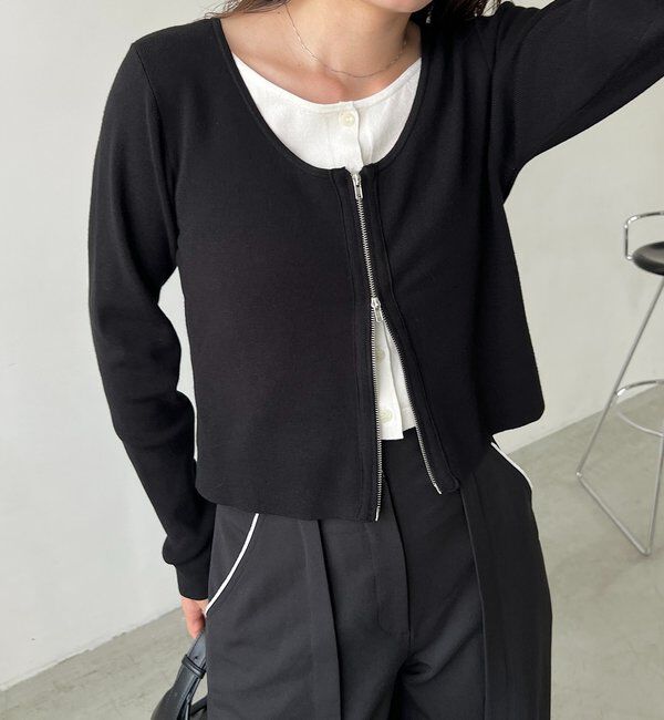  「【WEB限定】Wジップレイヤードニット」|カーディガン|