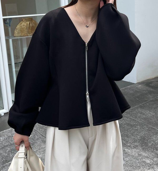  「【スタイルアップが叶う/伸縮性◎】ペプラムジップカーディガン」|Tシャツ・カットソー|