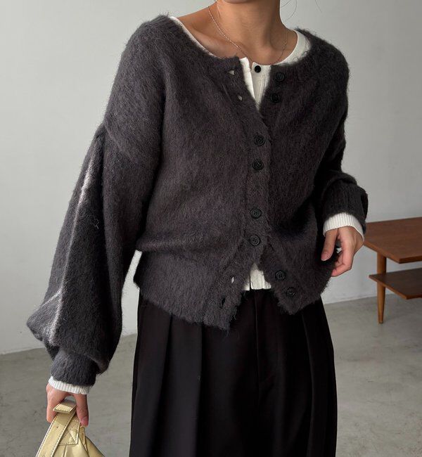  「【前後2WAY】モヘア起毛パフカーディガン」|カーディガン|