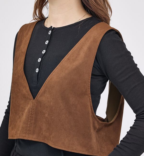 Rouge vif「【Le Melange/ル・メランジュ】ECOスウェードビスチェ/フェイクレザー」|ベスト・ジレ|