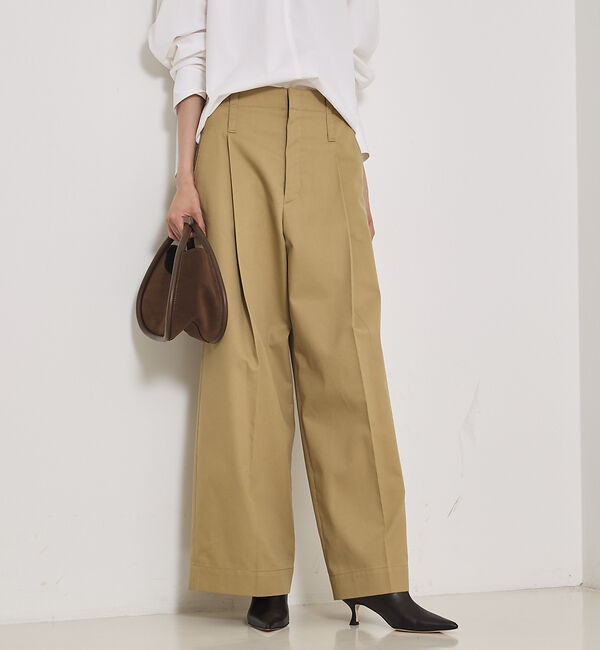 qualite「TCツイルWループタックワイドパンツ」|その他|ベージュ