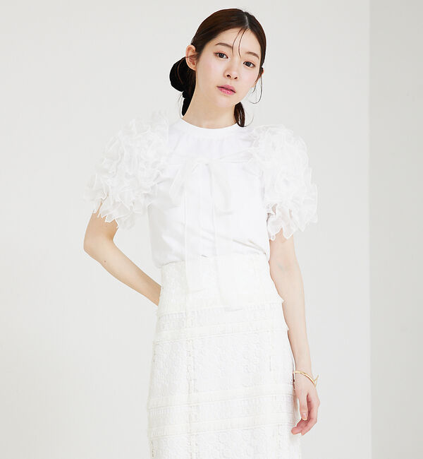 SELFIST「ボリュームフリル袖付Tシャツ」|Tシャツ・カットソー|オフホワイト