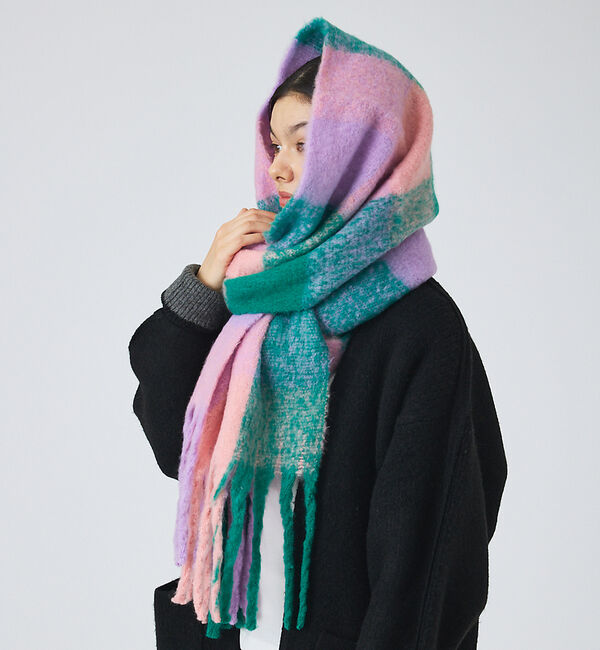 NOMINE「【bell cote】大判 チェック シャギーマフラー/ストール」|マフラー|